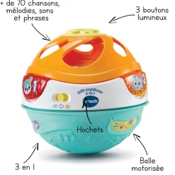 VTech Baby Balle Magic'Moov 3 En 1 - Jouet Interactif- Balles, Toupies Et Cubes