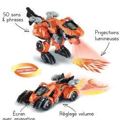 Switch & Go Dinos Furex, Le Super T-Rex - Fire - Véhicules Interactifs- Voitures Dinos