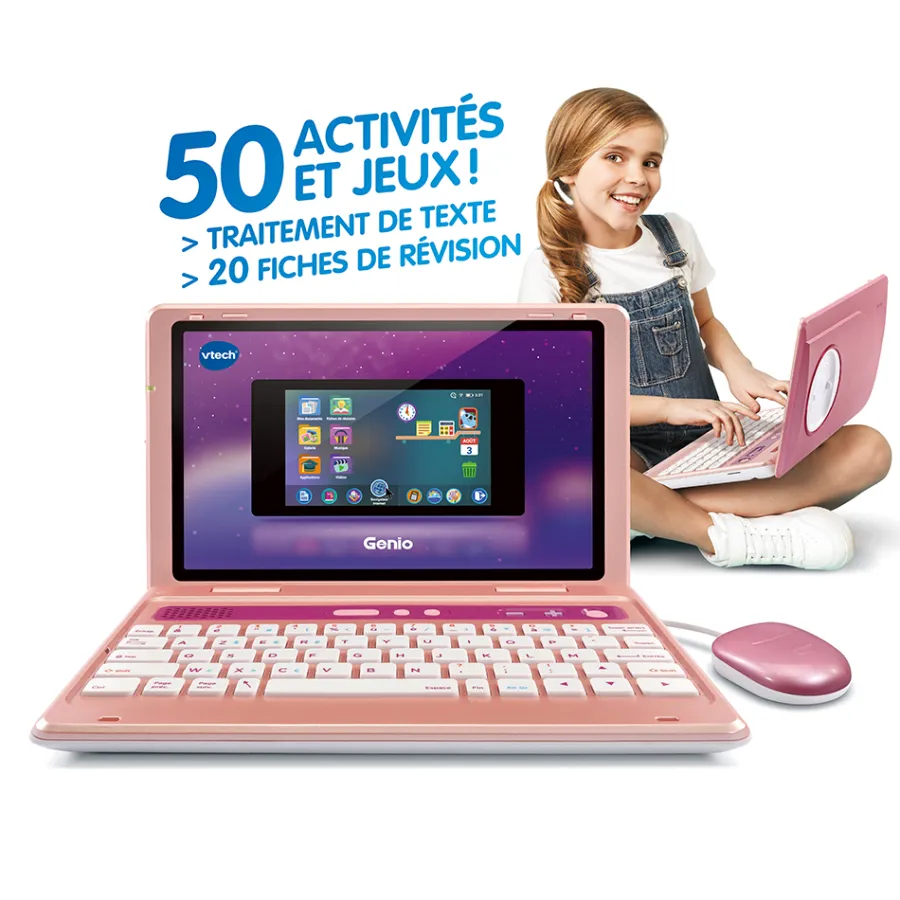 VTech Genio, Mon Premier Vrai Ordi ! (Rose)- Ordinateurs Pour Enfants