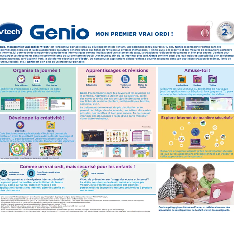 VTech Genio, Mon Premier Vrai Ordi ! (Rose)- Ordinateurs Pour Enfants