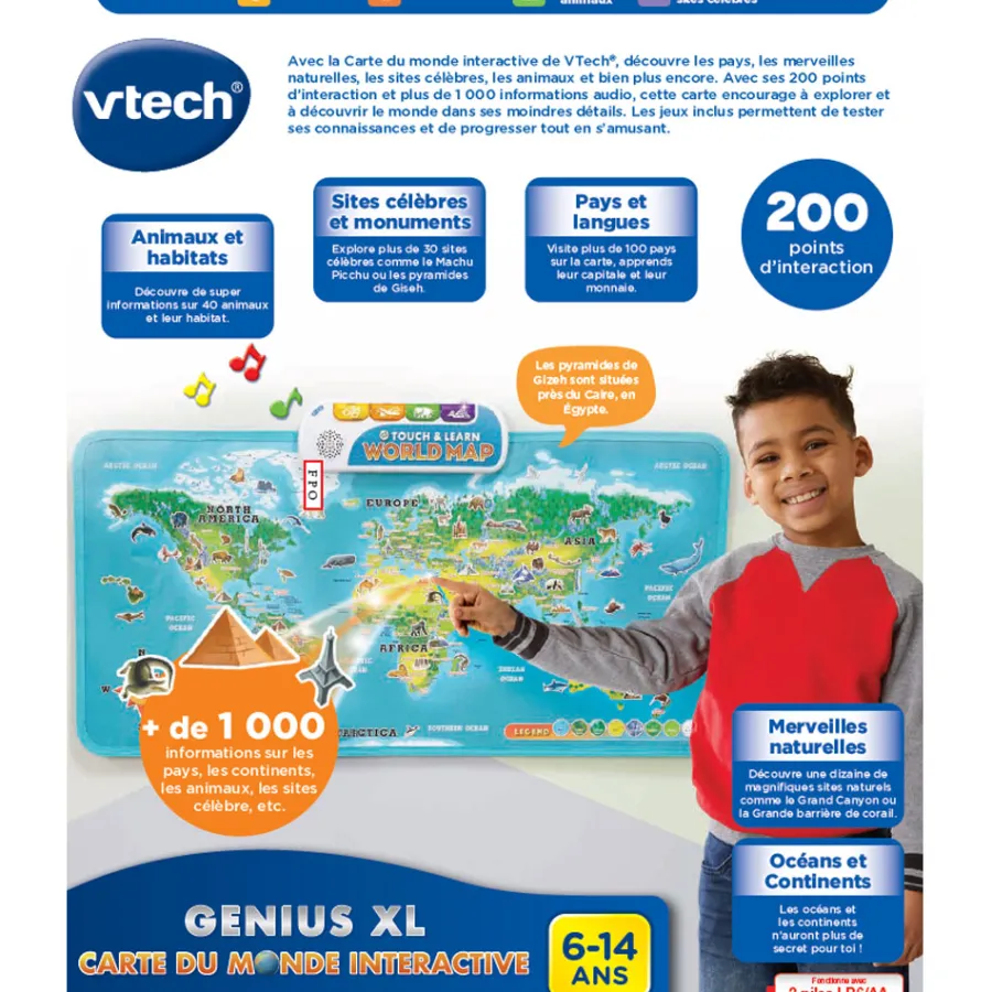 VTech Genius Xl - Carte Du Monde Interactive- Jouets Scientifiques