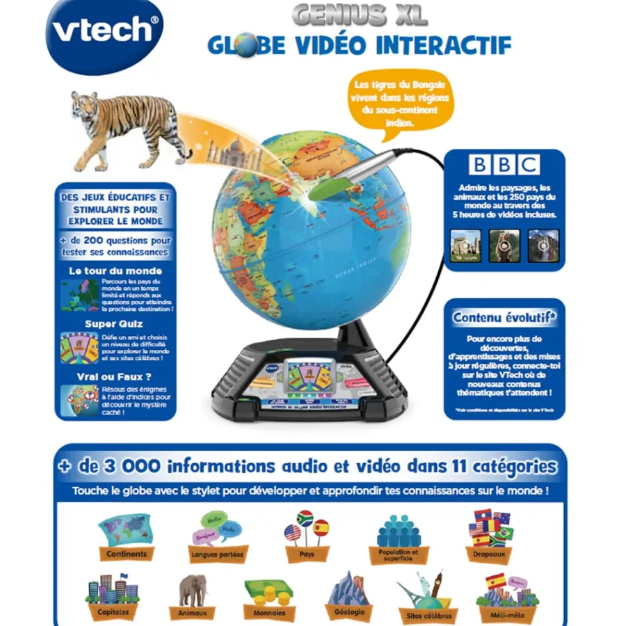 VTech Genius Xl - Globe Video Interactif- Jouets Scientifiques