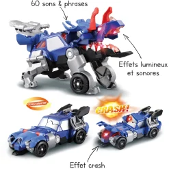 Switch & Go Dinos Kaops, Le Triceratops - Crash - Véhicules Interactifs- Voitures Dinos