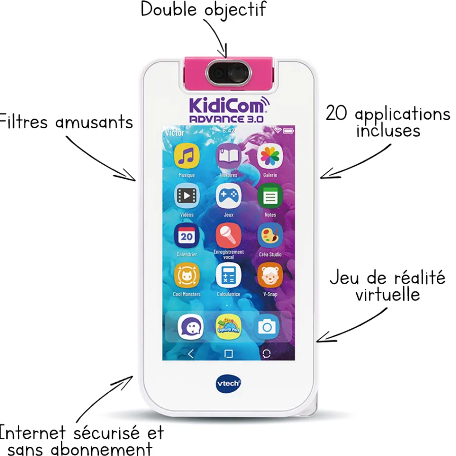 Kidicom Advance 3.0 Blanc/Rose- Portable Enfant