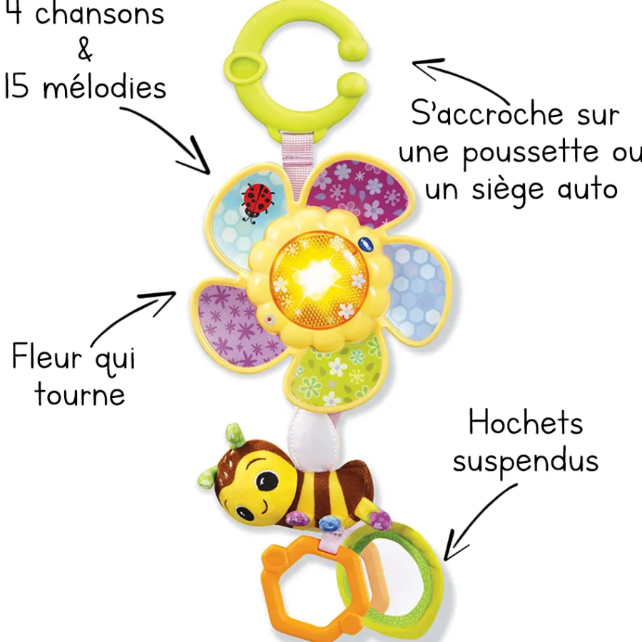 VTech Baby Ma Tourni Fleur D'éveil - Hochet Suspendu- Jouets Pour Siège Auto Et Poussette