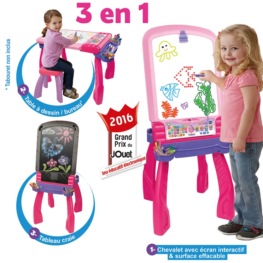 VTech Magi Chevalet Interactif 3 En 1 Rose- Bureaux Et Chevalets Enfant