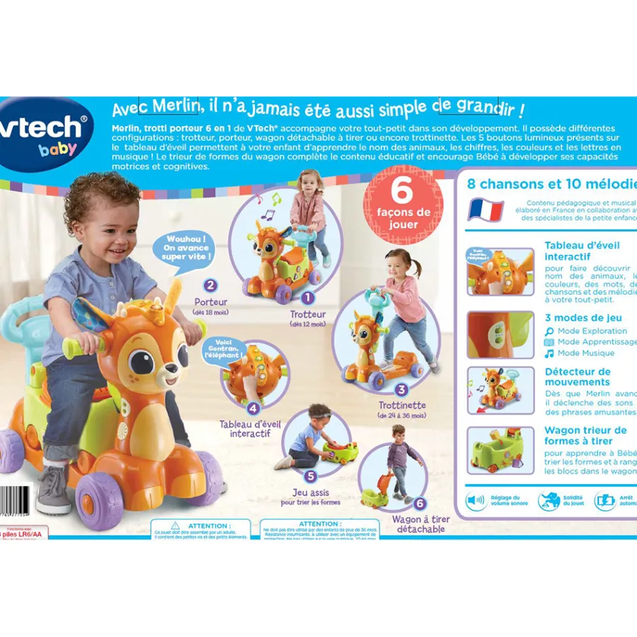 VTech Baby Merlin, Trotti Porteur 6 En 1- Porteurs, Trotteurs