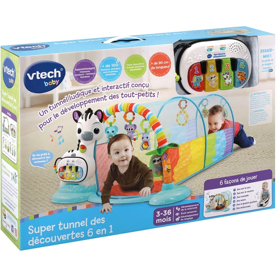 VTech Baby Super Tunnel Des Decouvertes 6 En 1- Tapis D'éveil Et Arches