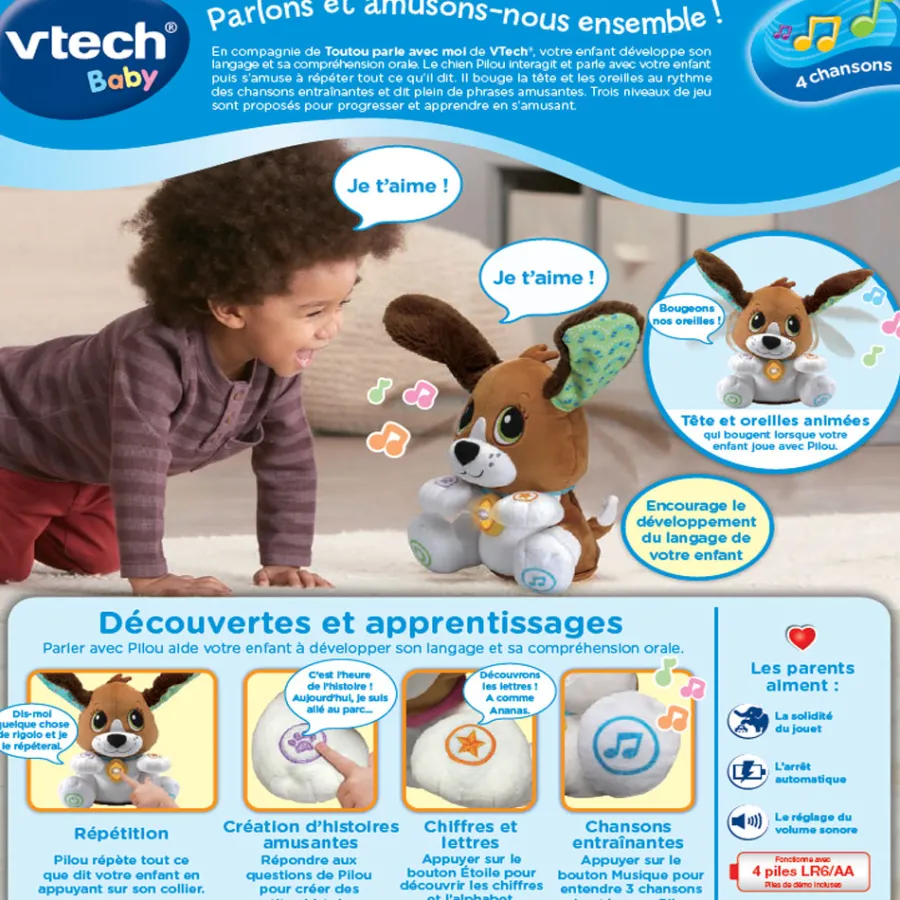 VTech Baby Toutou Parle Avec Moi - Chien Peluche Interactif- Animaux Interactifs