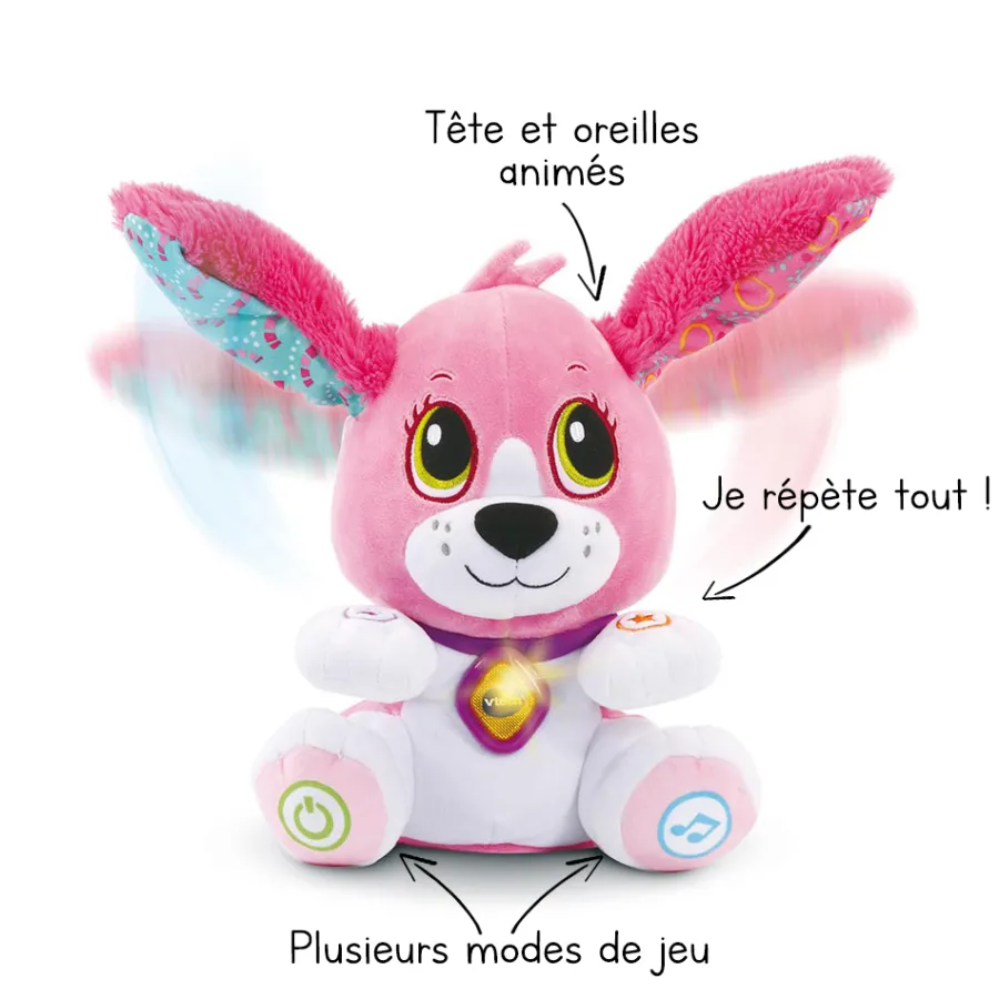 VTech Baby Toutou Parle Avec Moi Rose - Peluche Interactive- Animaux Interactifs