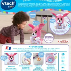 VTech Baby Toutou Parle Avec Moi Rose - Peluche Interactive- Animaux Interactifs