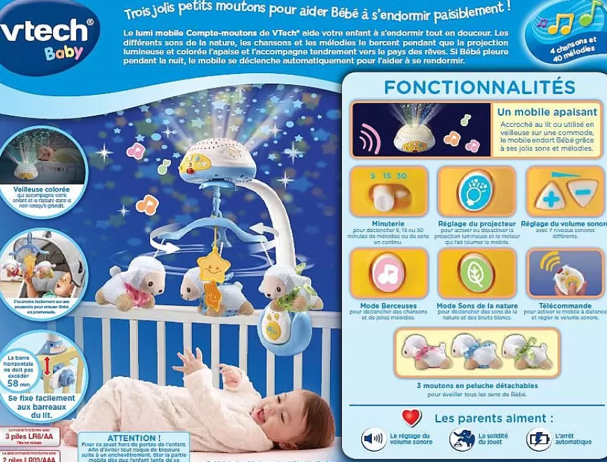 Lumi Mobile Compte-Moutons Bleu - Mobile Pour Bébé-VTech Baby Flash Sale